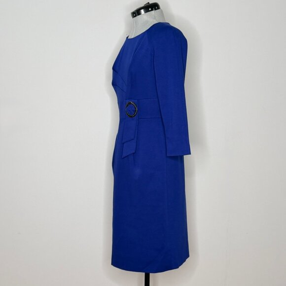 Tahari Royal Blue Sheath Dress with Buckle Waist & 3/4 Sleeve - Size 4 - Picture 2 of 8